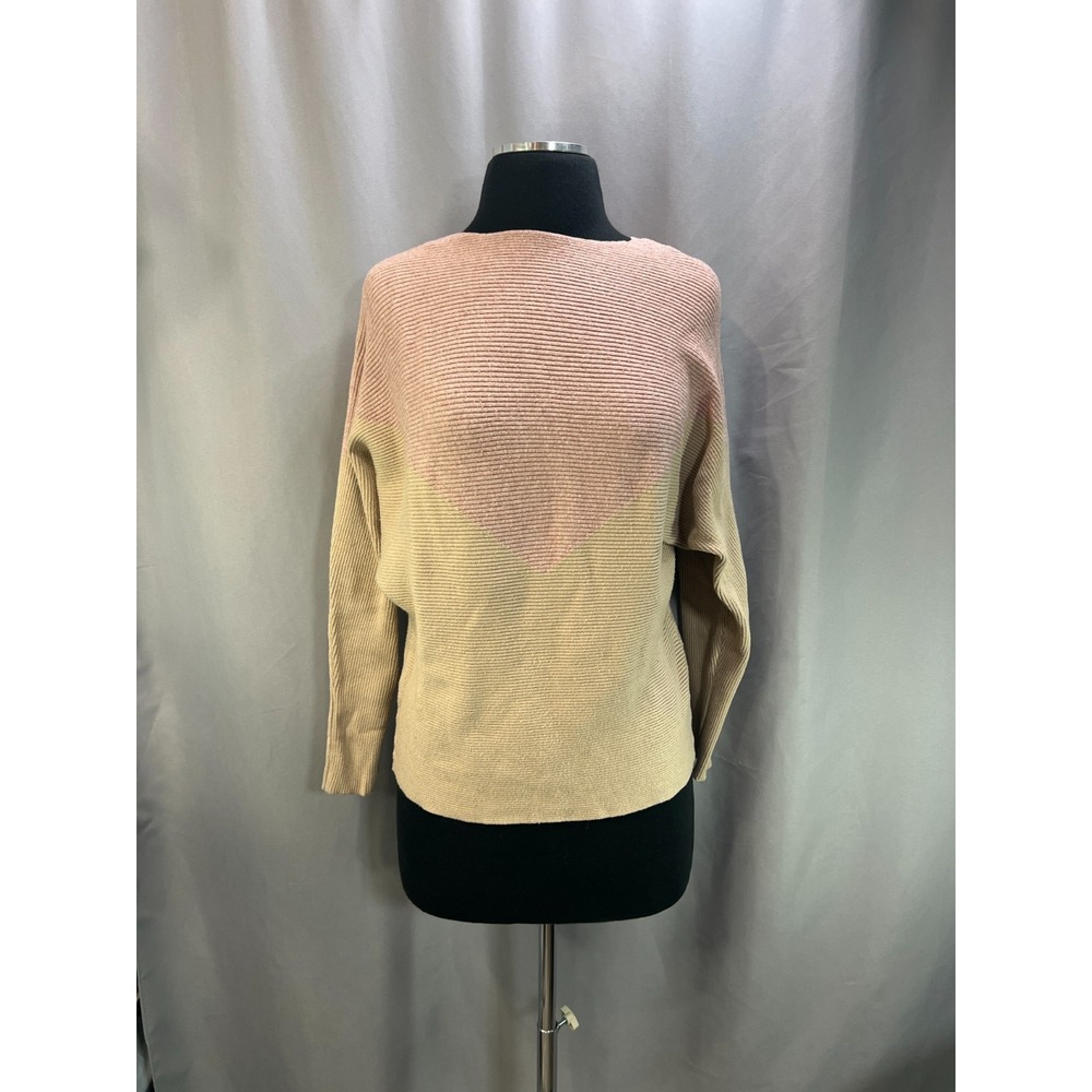Apricot Chevron Ribbed Sweater Womens 8 Multicolor Colorblock Batwing Sleeve